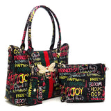 GRAFFITI 4-IN- 1 BEE STRIPE ACCENT SATCHEL BAG SET