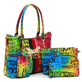 GRAFFITI 4-IN- 1 BEE STRIPE ACCENT SATCHEL BAG SET