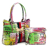 GRAFFITI 4-IN- 1 BEE STRIPE ACCENT SATCHEL BAG SET