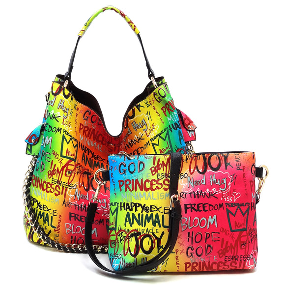 GRAFFITI 2-IN-1 BUCKET SHOULDER BAG SET