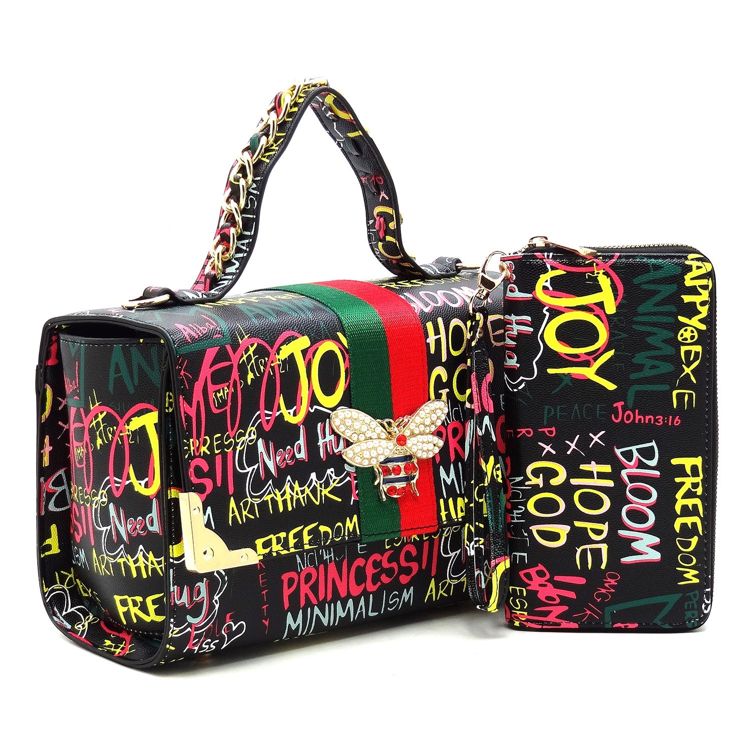 Dollar Bills Queen Bee 2-in-1 Boxy Satchel > Graffiti Handbag