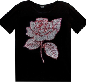 ROSE3 WOMENS SHINY RHINESTONES T-SHIRT